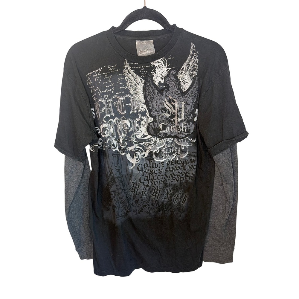 Vintage Y2K Southpole Premium Collection XL Black Gray Layered Graphic Shirt